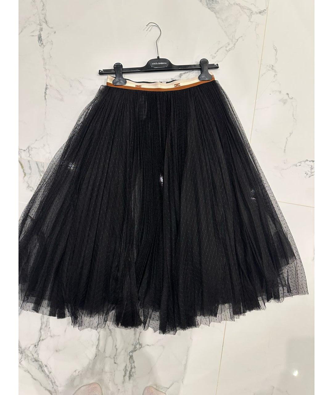 ELISABETTA FRANCHI Черная сетчатая юбка миди, фото 5