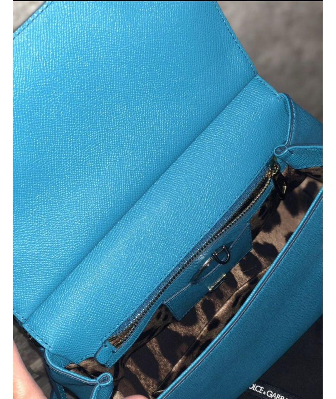 DOLCE&GABBANA Голубая кожаная сумка с короткими ручками, фото 4