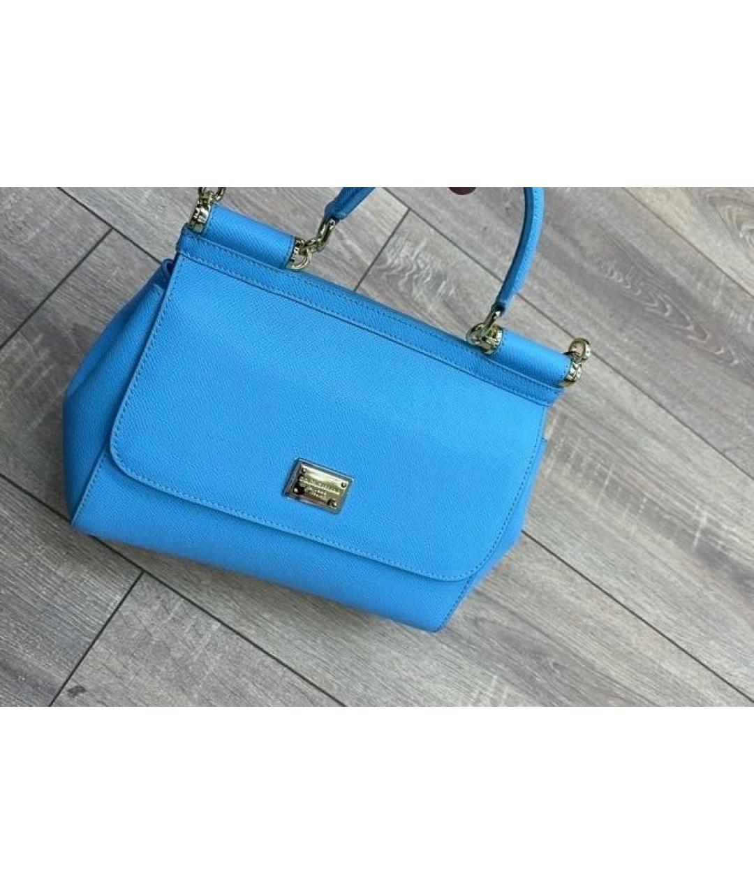 DOLCE&GABBANA Голубая кожаная сумка с короткими ручками, фото 5
