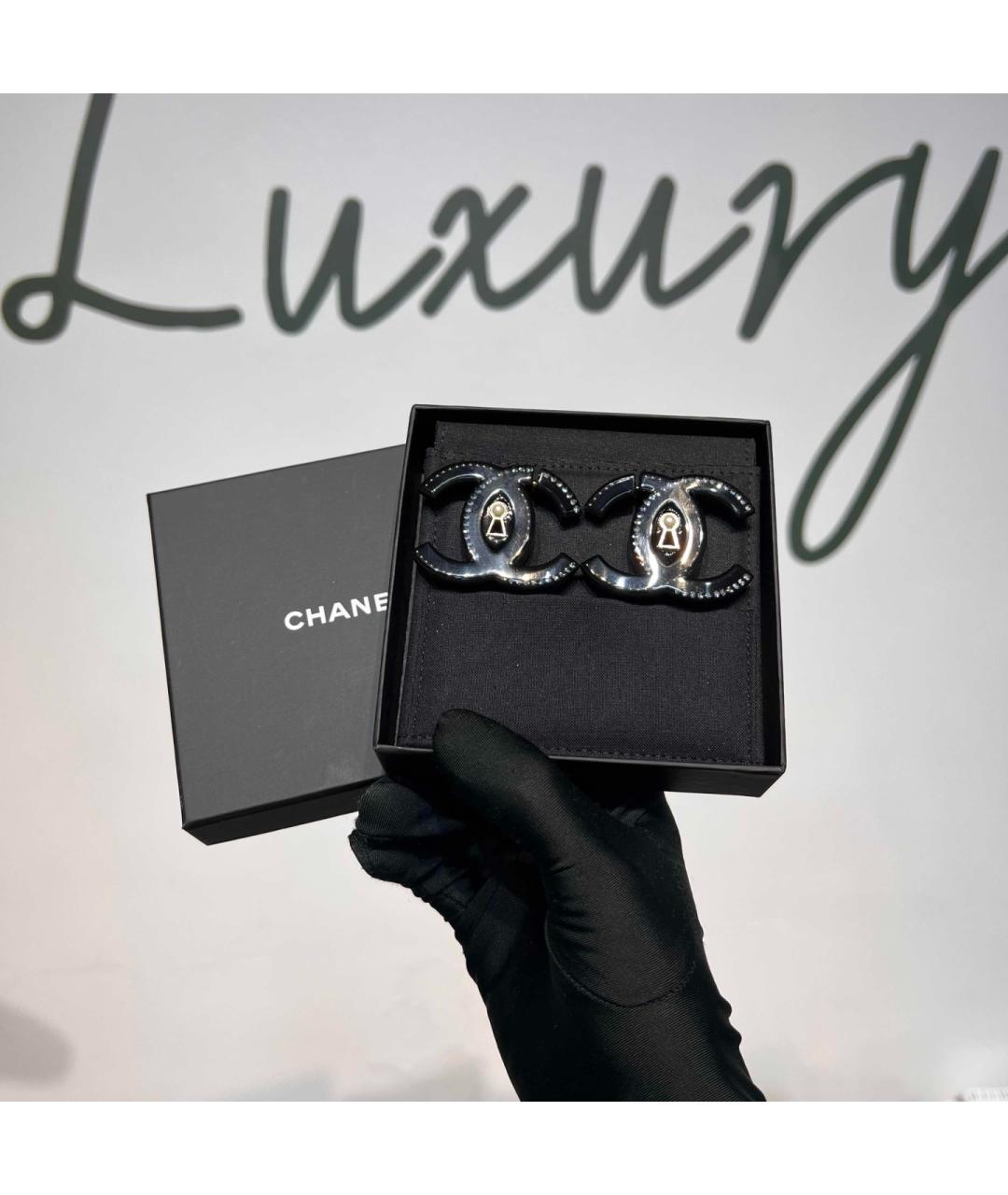 CHANEL Черные металлические серьги, фото 2