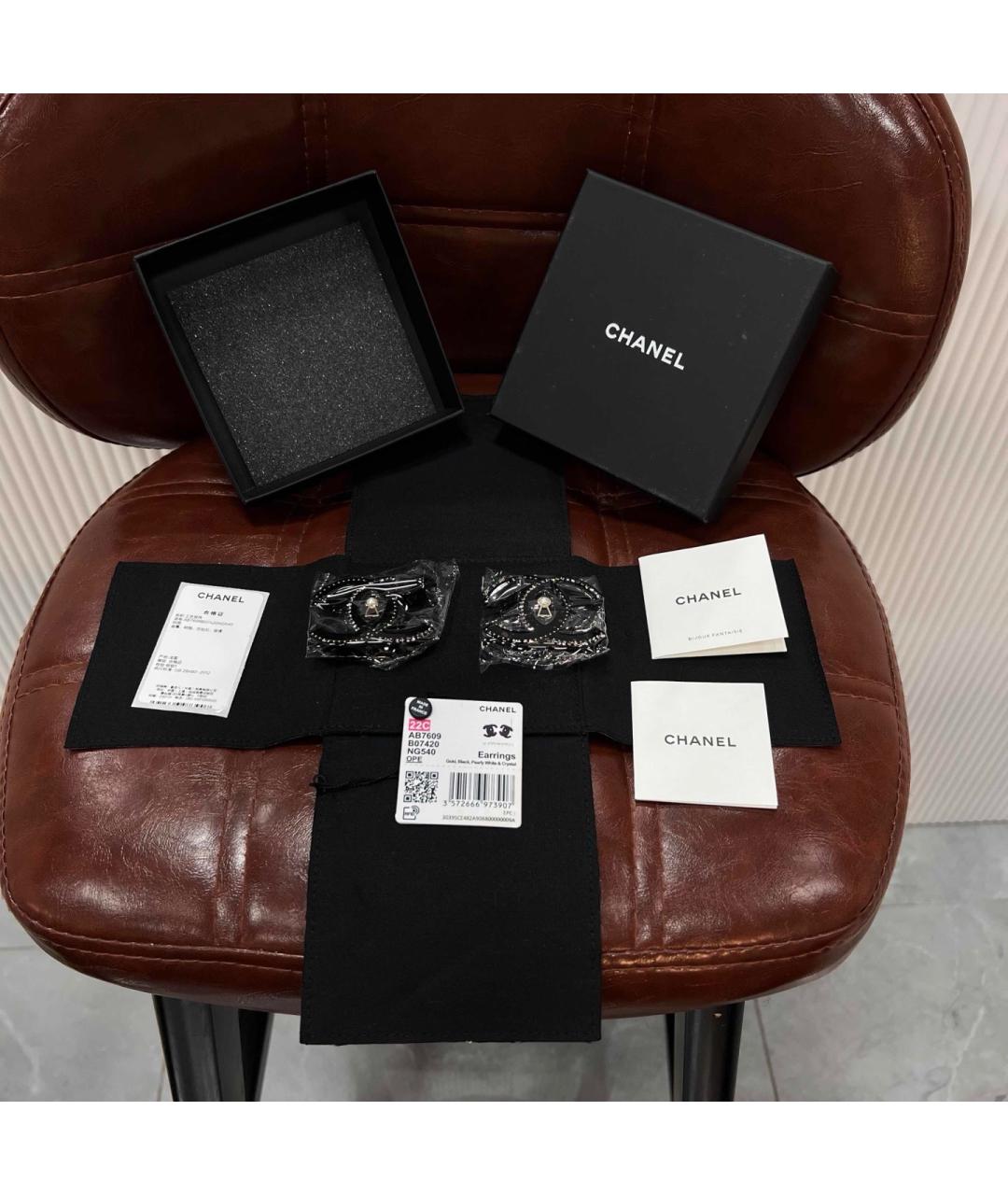 CHANEL Черные металлические серьги, фото 3
