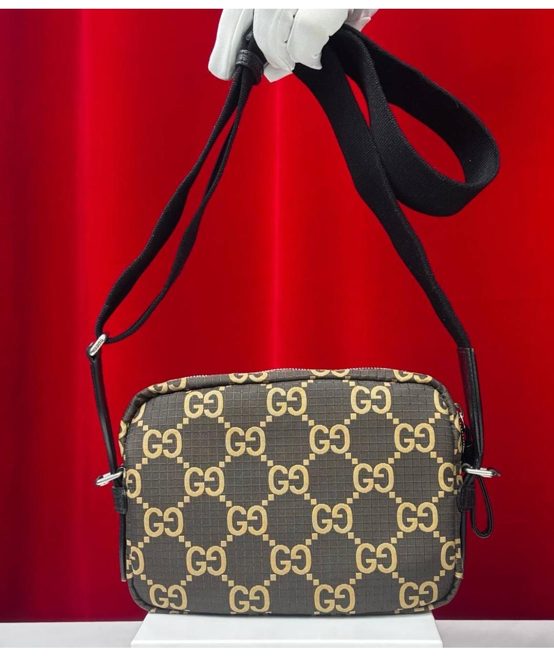 GUCCI Коричневая жаккардовая сумка на плечо, фото 5