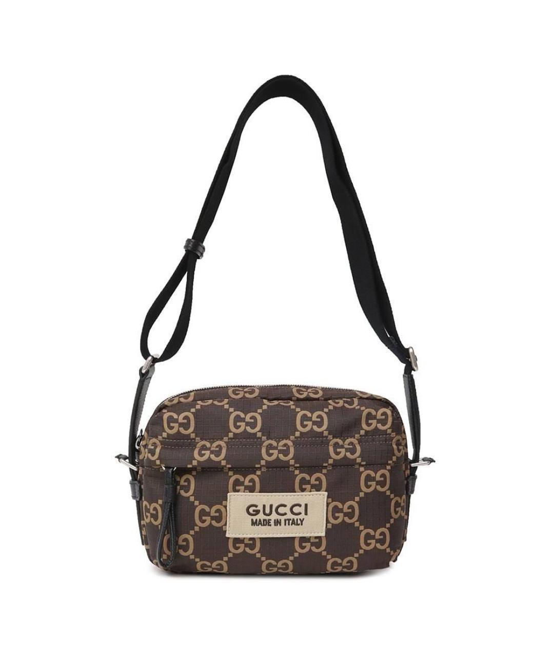 GUCCI Коричневая жаккардовая сумка на плечо, фото 1