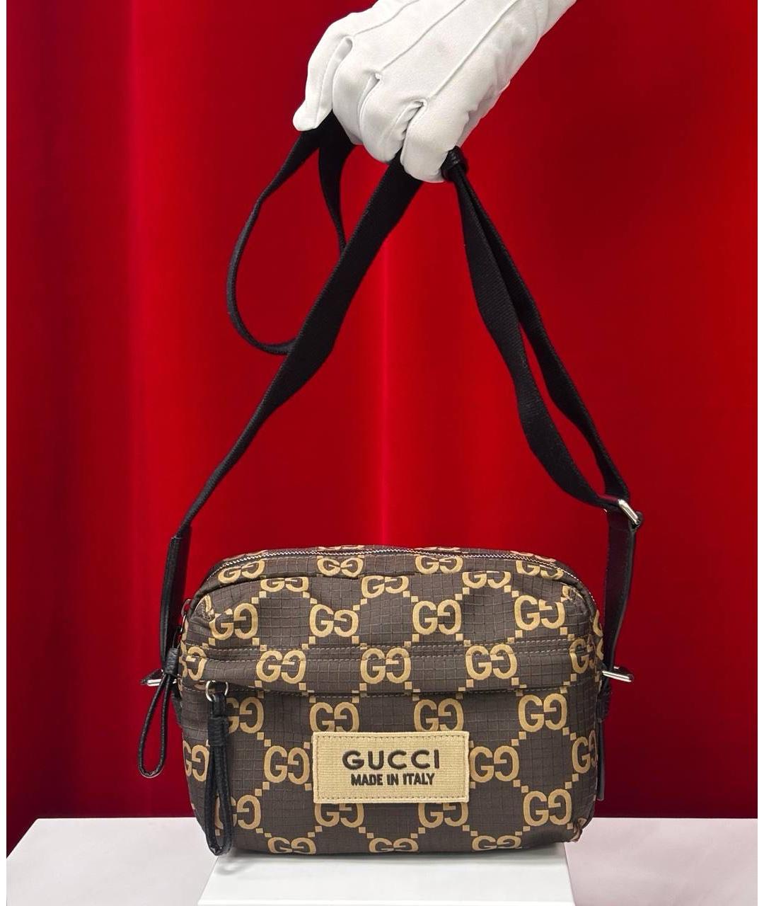 GUCCI Коричневая жаккардовая сумка на плечо, фото 4