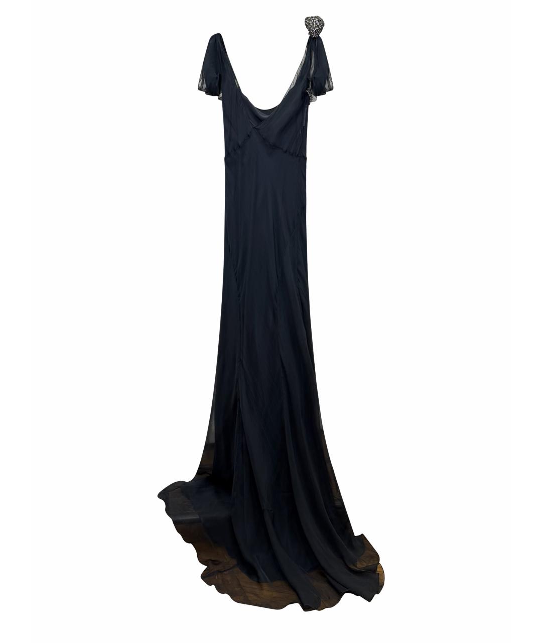 ALBERTA FERRETTI Синее шелковое вечернее платье, фото 1