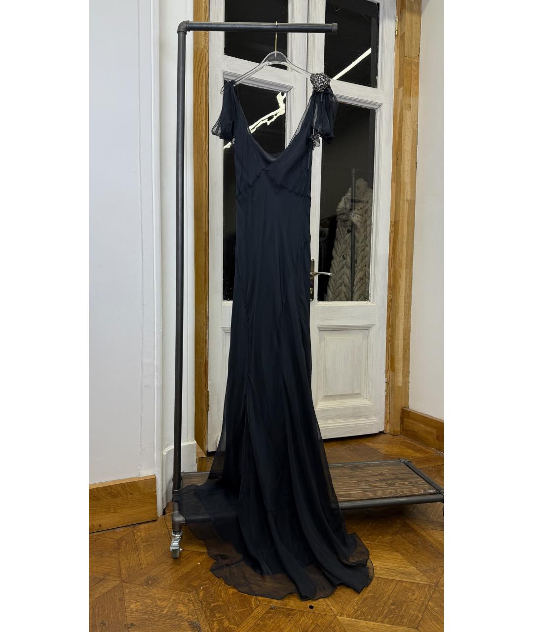 ALBERTA FERRETTI Синее шелковое вечернее платье, фото 2