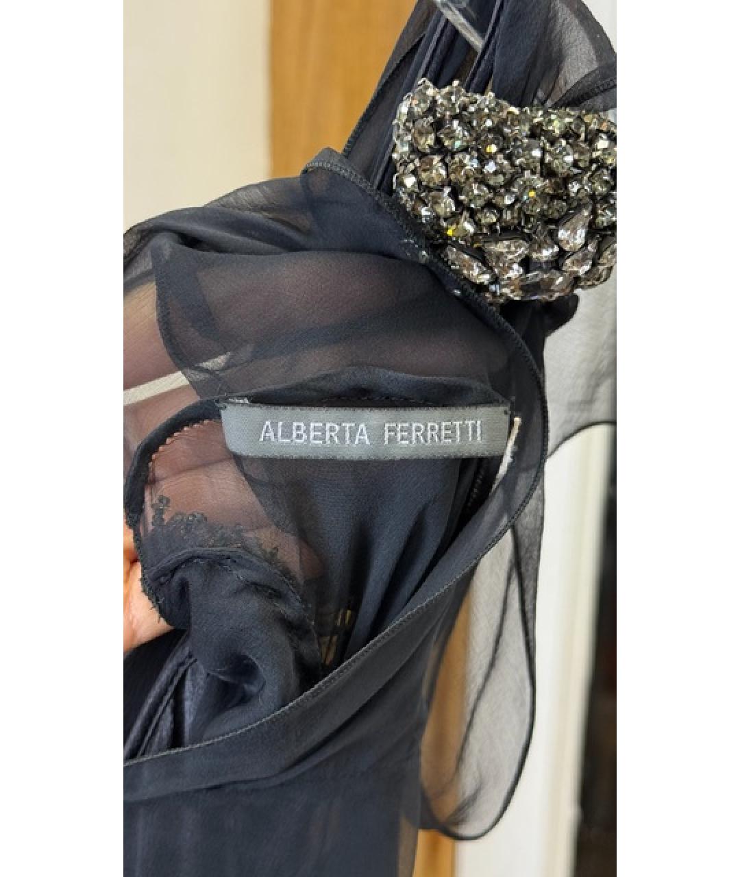 ALBERTA FERRETTI Синее шелковое вечернее платье, фото 3