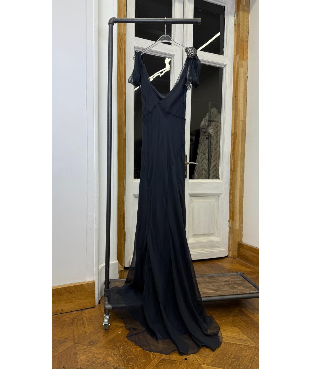 ALBERTA FERRETTI Синее шелковое вечернее платье, фото 5