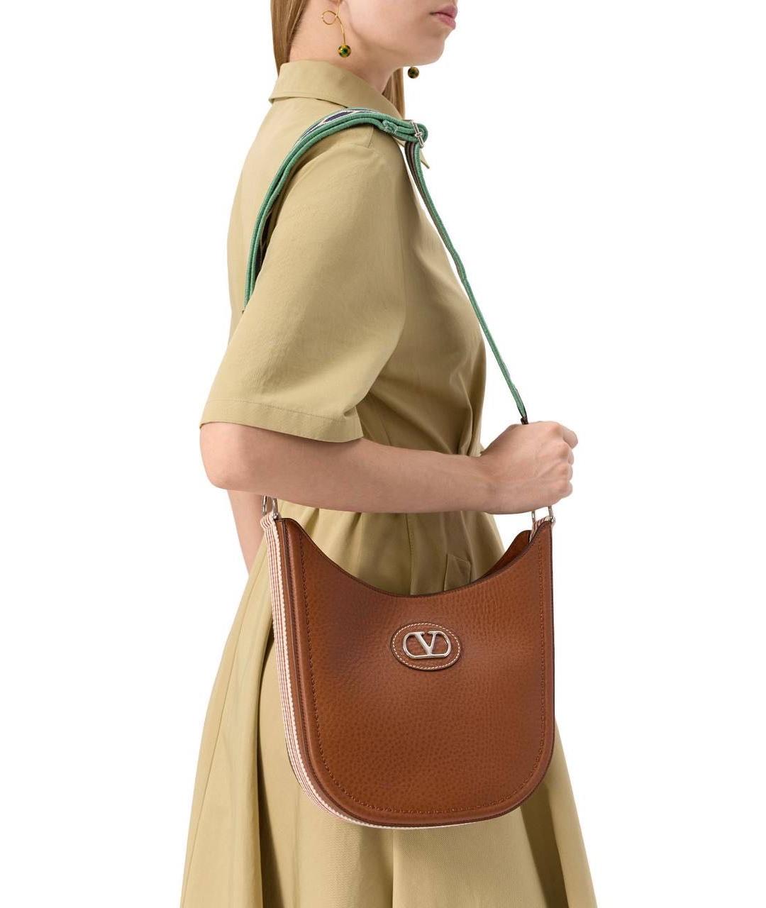 VALENTINO Коричневая кожаная сумка через плечо, фото 4