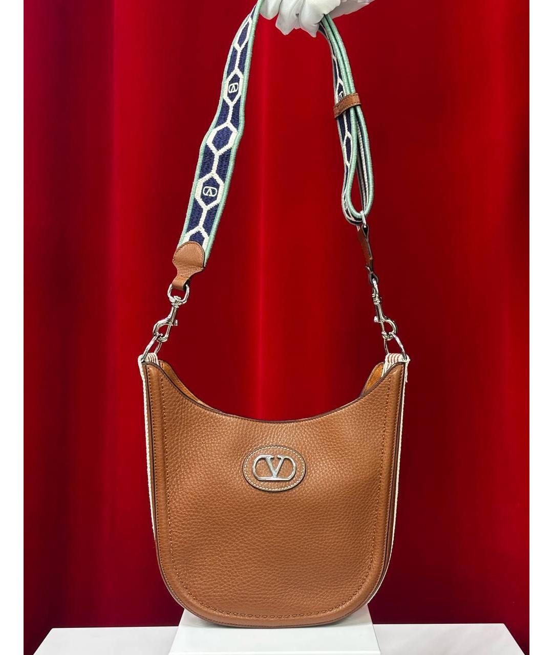 VALENTINO Коричневая кожаная сумка через плечо, фото 5