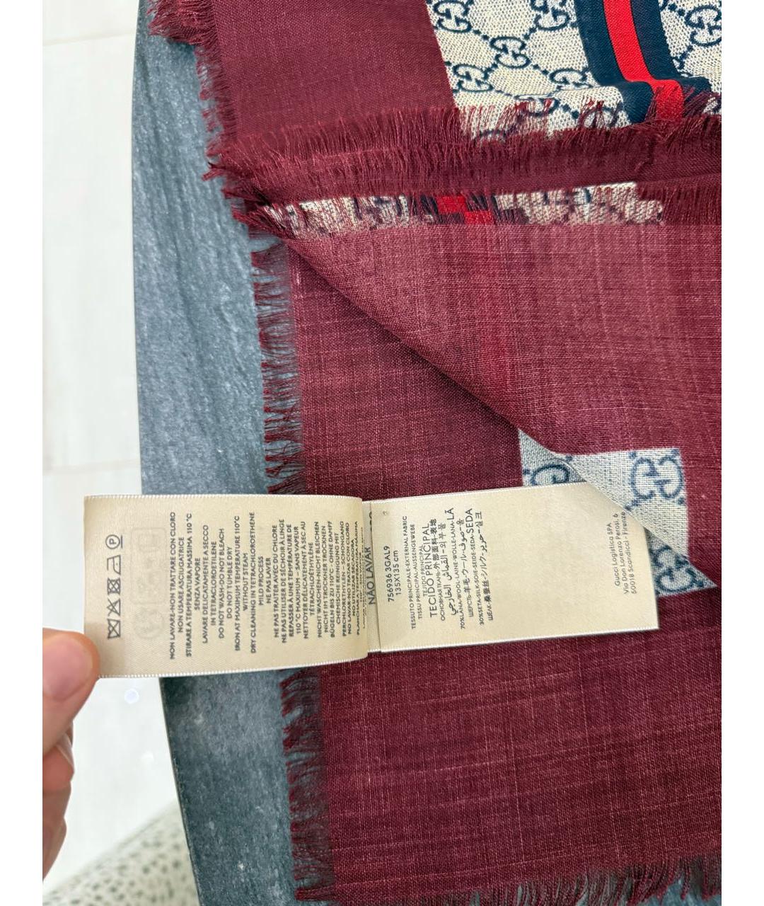 GUCCI Бордовый шерстяной платок, фото 3