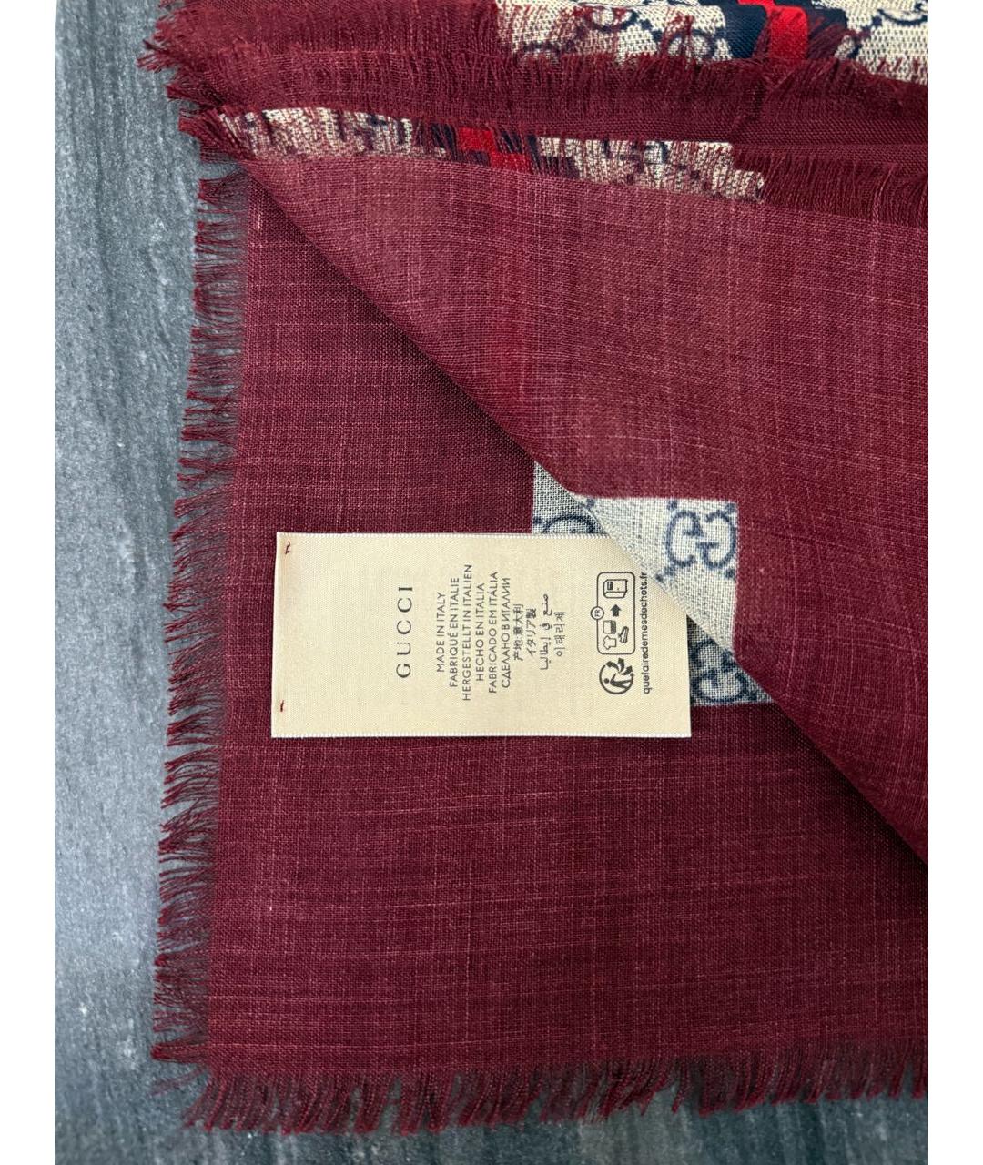 GUCCI Бордовый шерстяной платок, фото 2