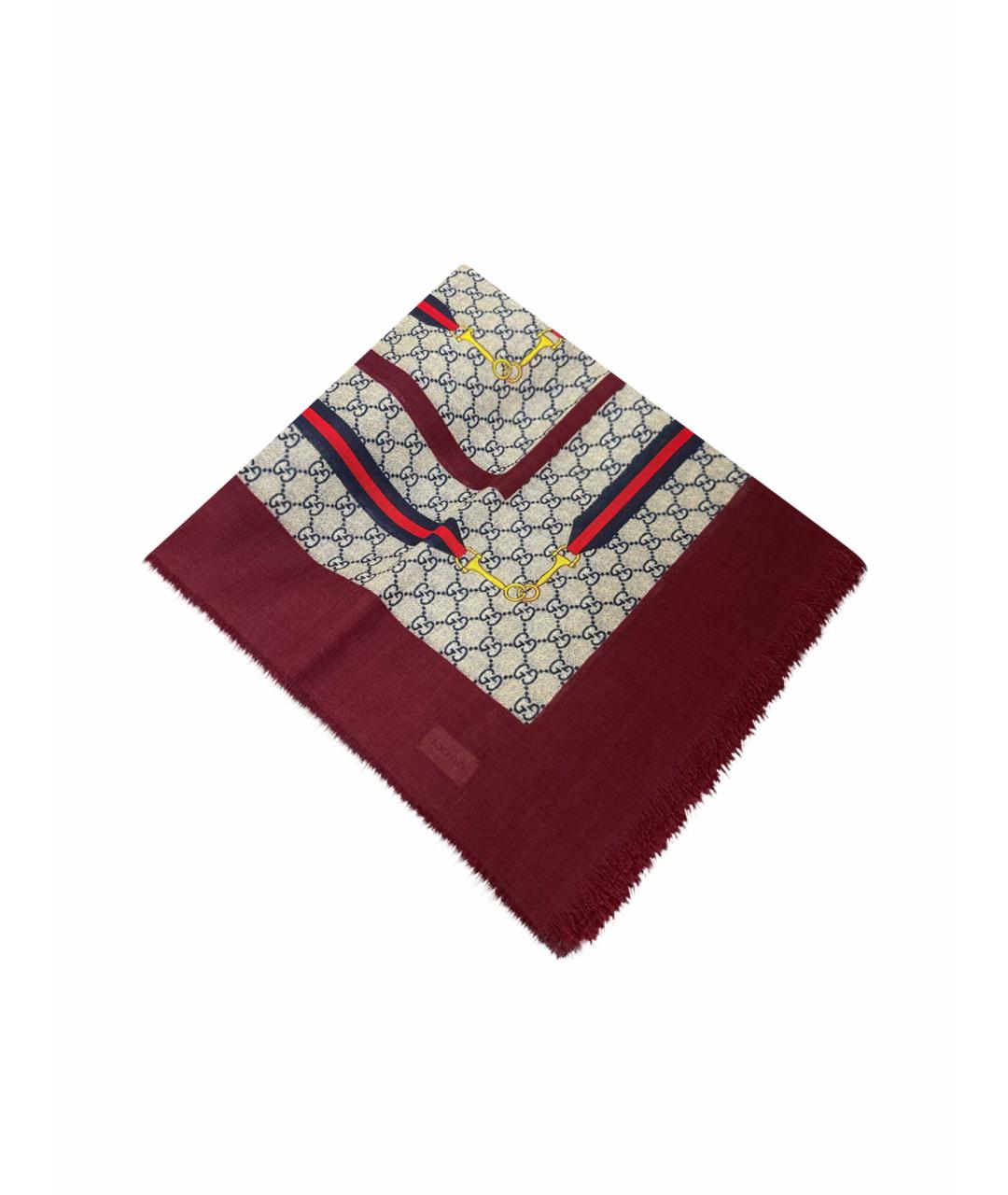 GUCCI Бордовый шерстяной платок, фото 1