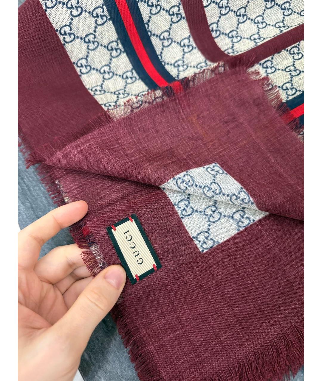 GUCCI Бордовый шерстяной платок, фото 4