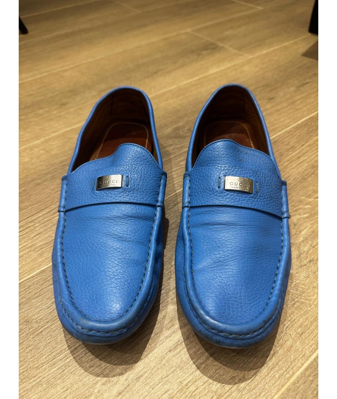 GUCCI Голубые кожаные мокасины, фото 2