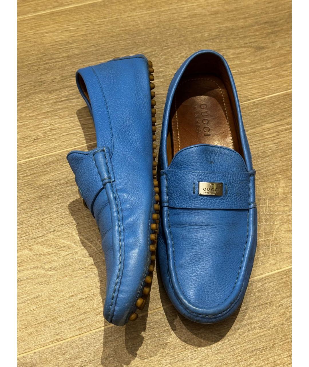 GUCCI Голубые кожаные мокасины, фото 6