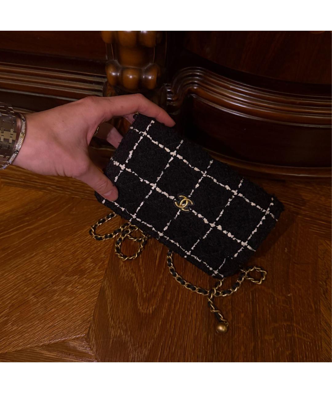 CHANEL Черная твидовая сумка через плечо, фото 3