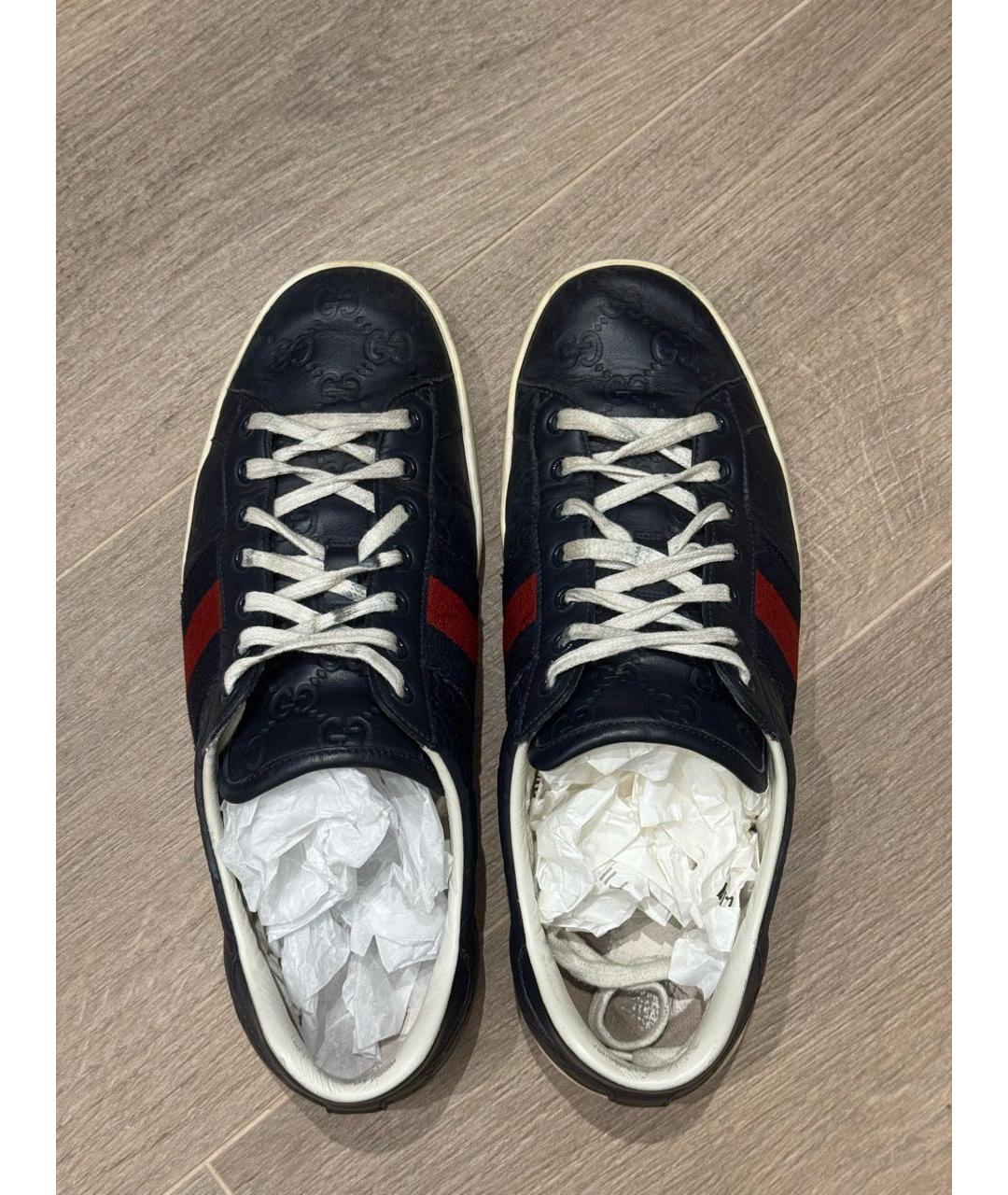 GUCCI Синие кожаные низкие кроссовки / кеды, фото 3