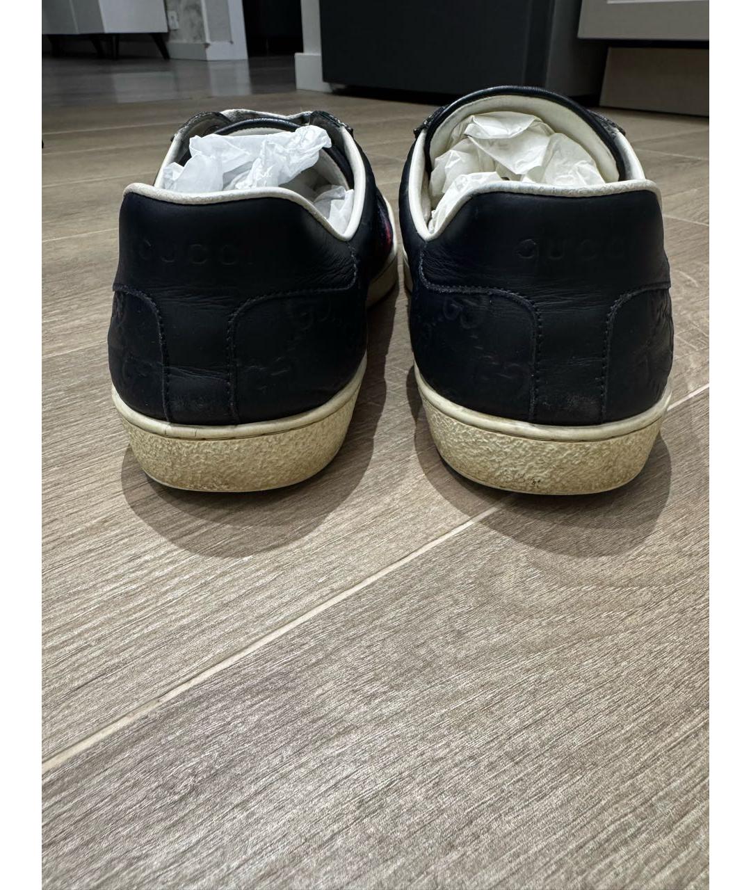 GUCCI Синие кожаные низкие кроссовки / кеды, фото 4