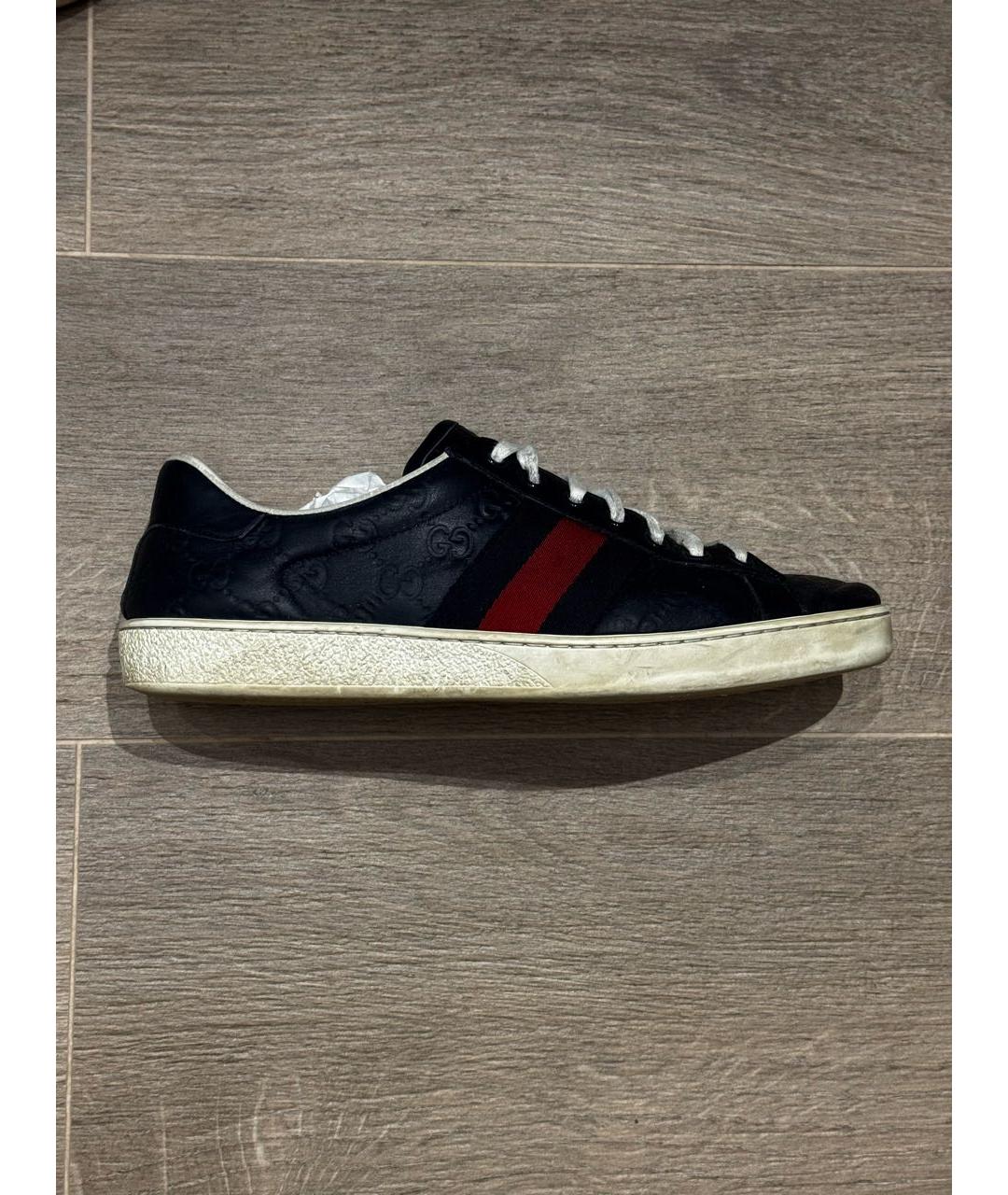 GUCCI Синие кожаные низкие кроссовки / кеды, фото 5