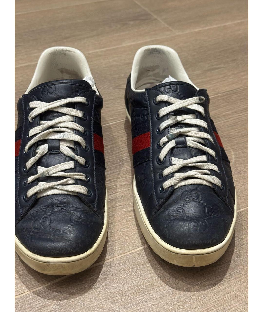 GUCCI Синие кожаные низкие кроссовки / кеды, фото 2