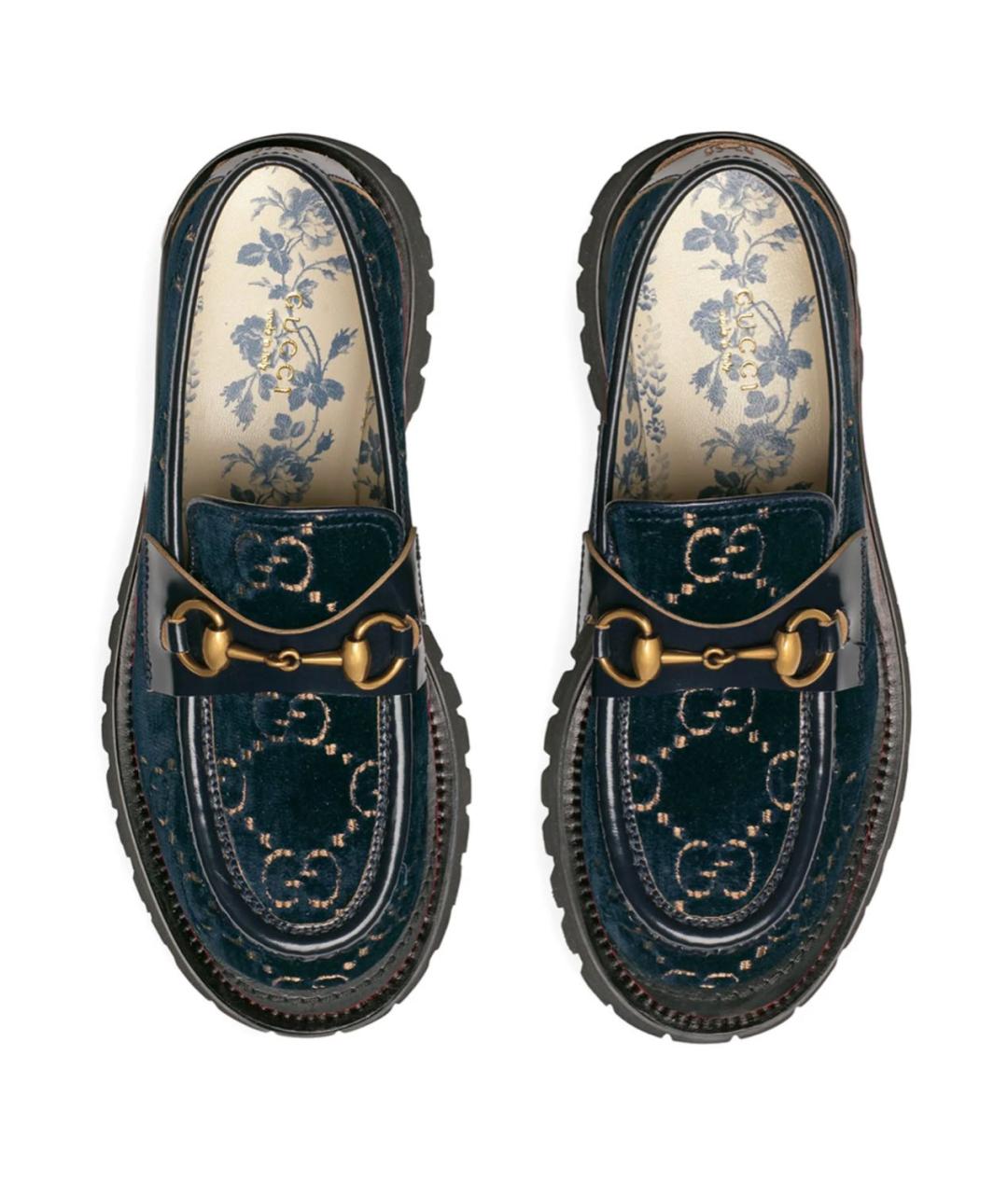 GUCCI Синие текстильные лоферы, фото 4