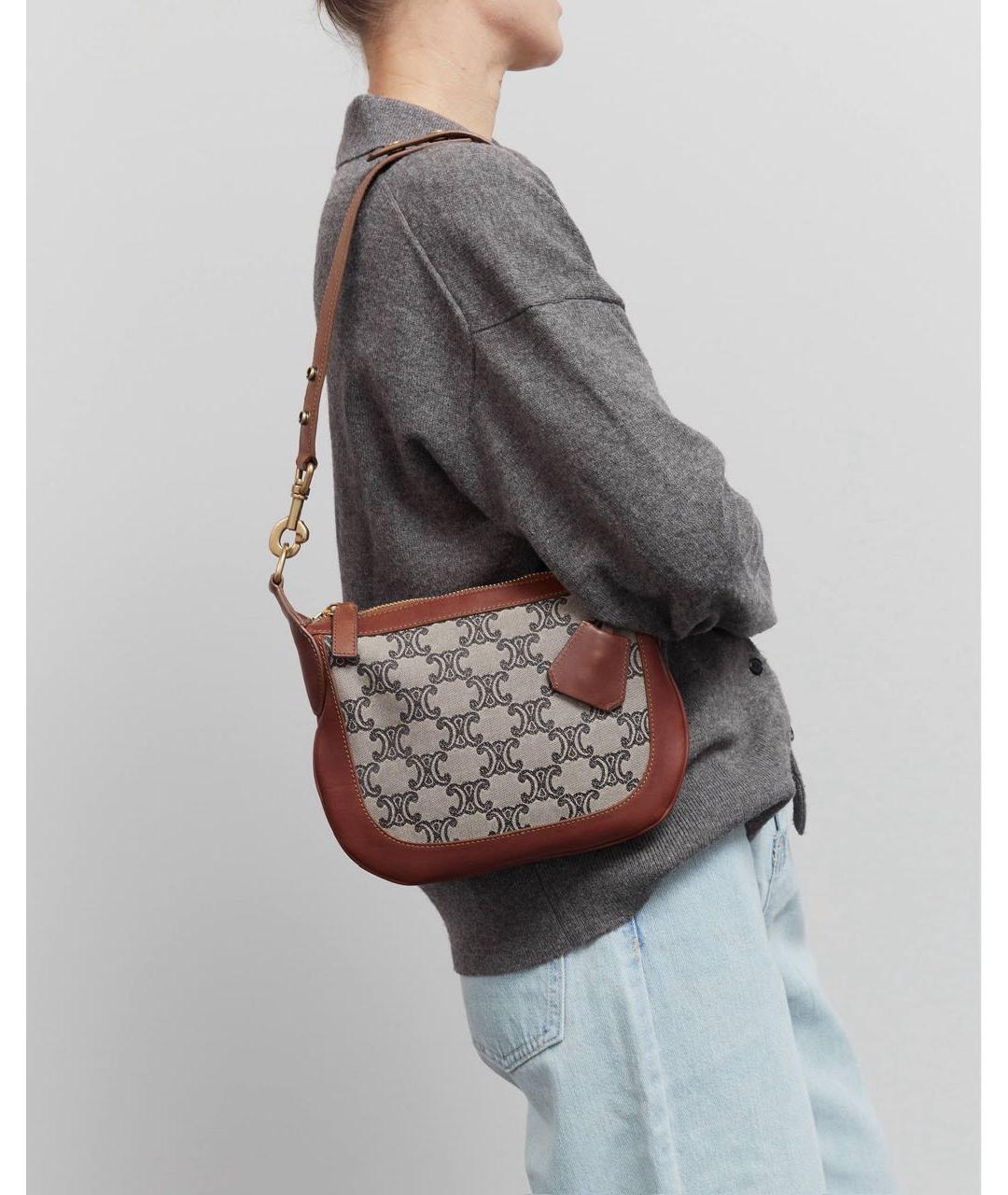 CELINE Коричневая кожаная сумка через плечо, фото 2