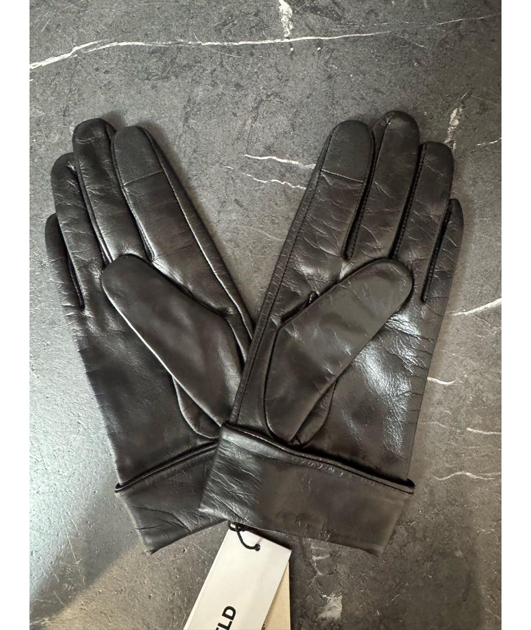 KARL LAGERFELD Черные кожаные перчатки, фото 2