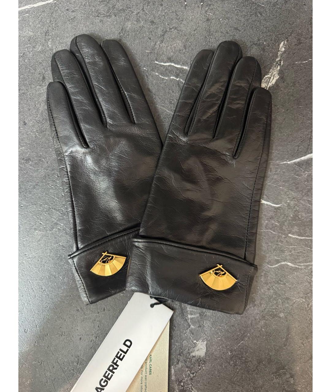KARL LAGERFELD Черные кожаные перчатки, фото 9