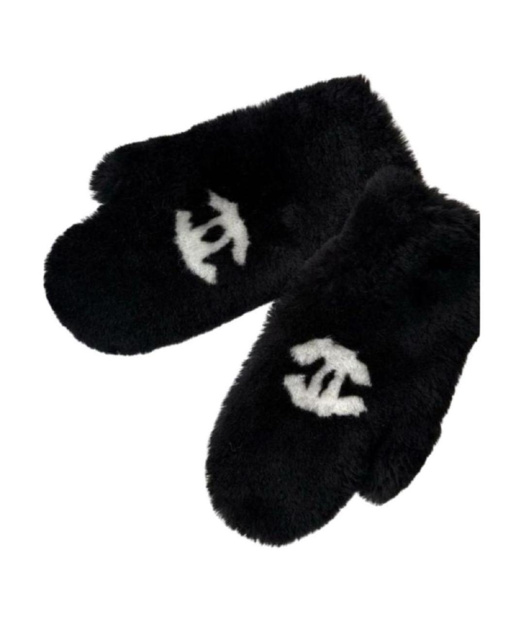 CHANEL Черные шерстяные варежки, фото 3