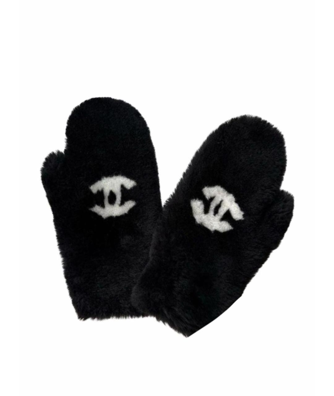 CHANEL Черные шерстяные варежки, фото 1