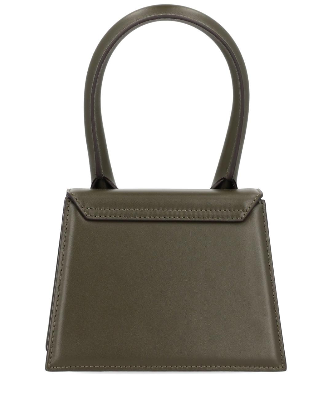 JACQUEMUS Хаки кожаная сумка с короткими ручками, фото 3