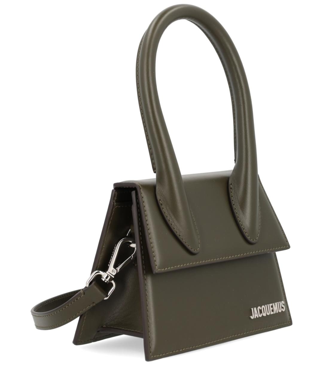 JACQUEMUS Хаки кожаная сумка с короткими ручками, фото 2
