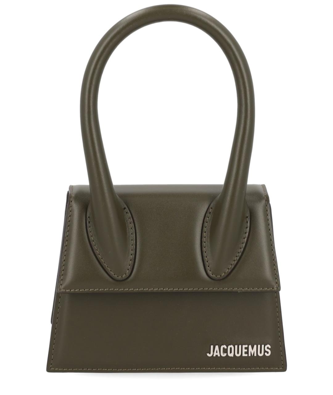 JACQUEMUS Хаки кожаная сумка с короткими ручками, фото 1