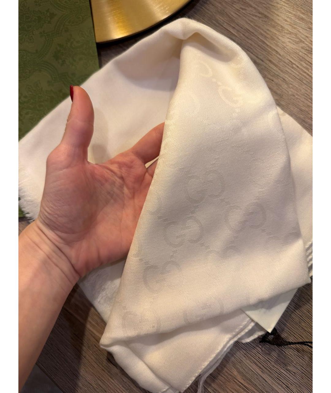 GUCCI Белый шерстяной платок, фото 2