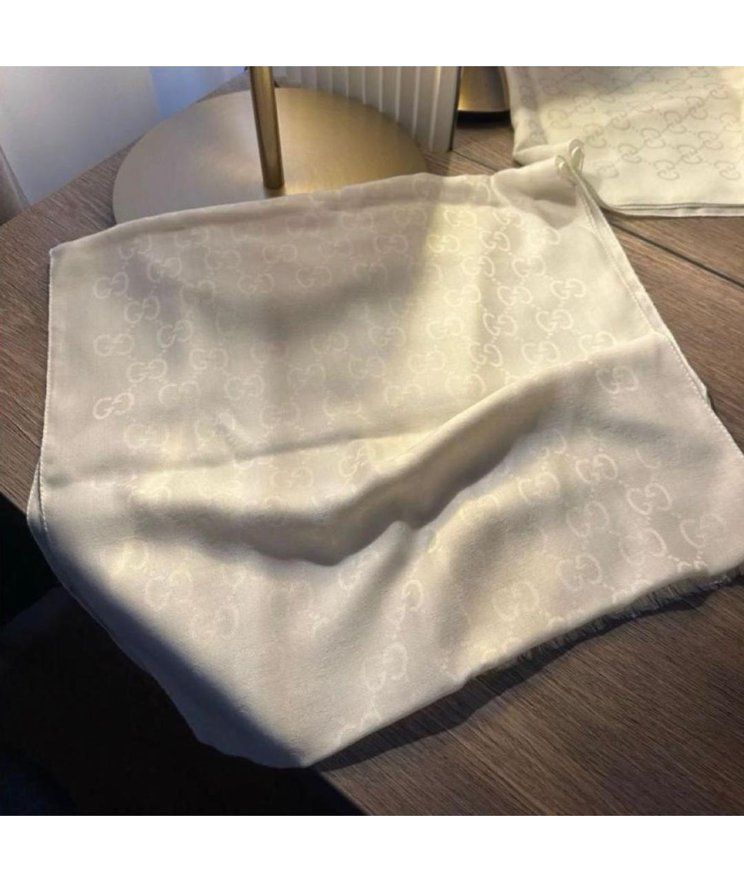 GUCCI Белый шерстяной платок, фото 4