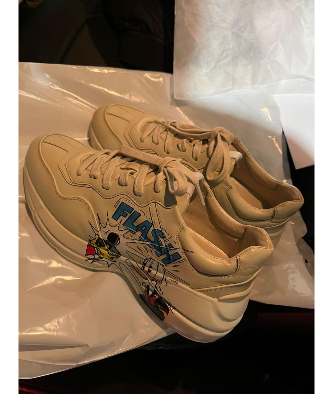 GUCCI Белые кожаные кроссовки, фото 2