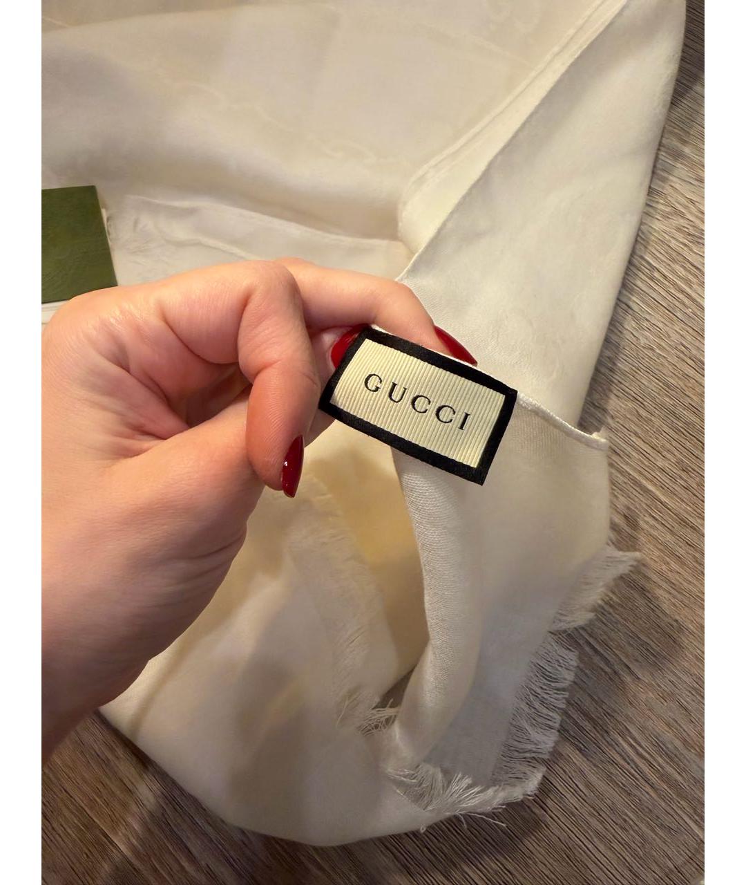 GUCCI Белый шерстяной шарф, фото 6