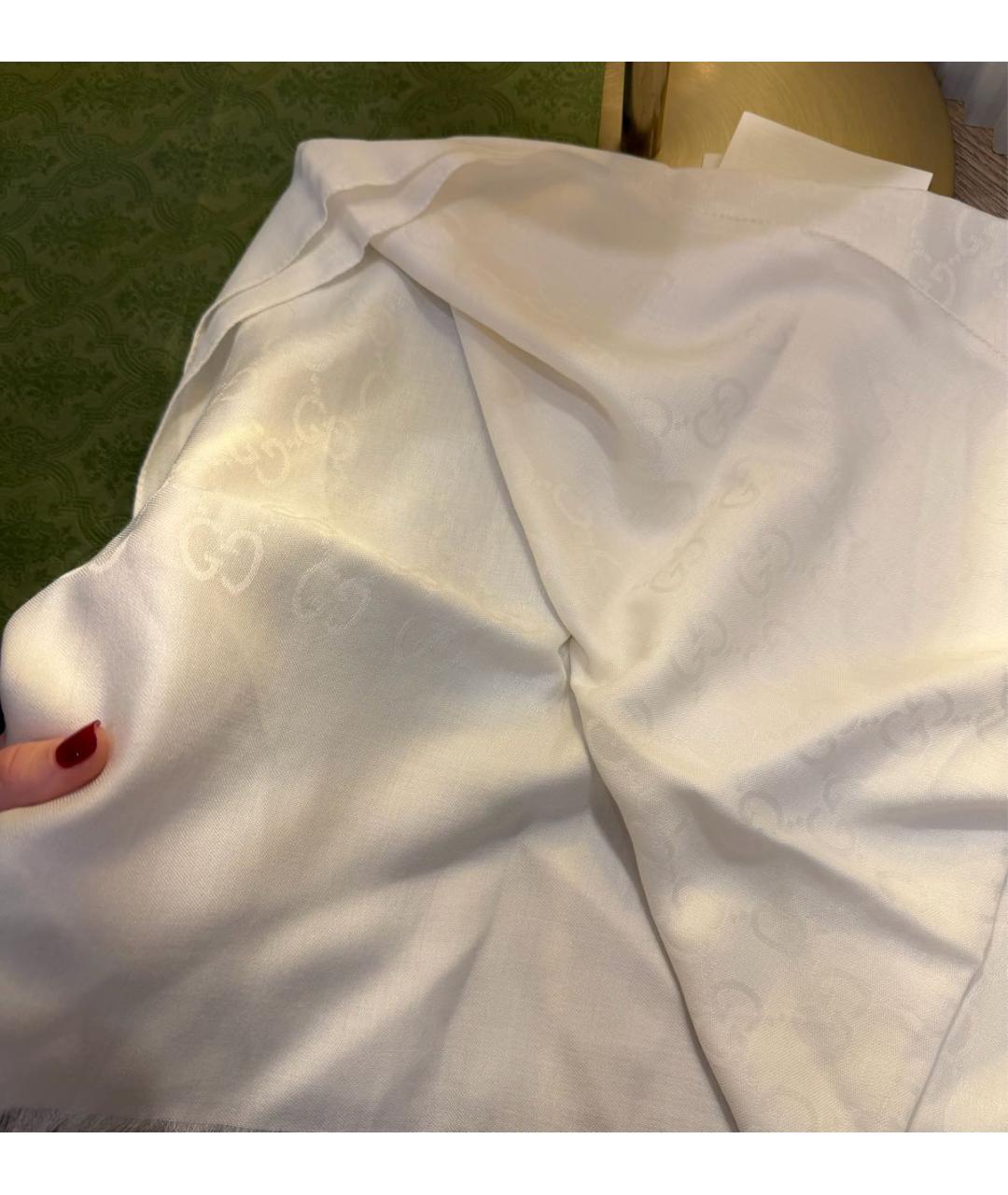 GUCCI Белый шерстяной шарф, фото 3