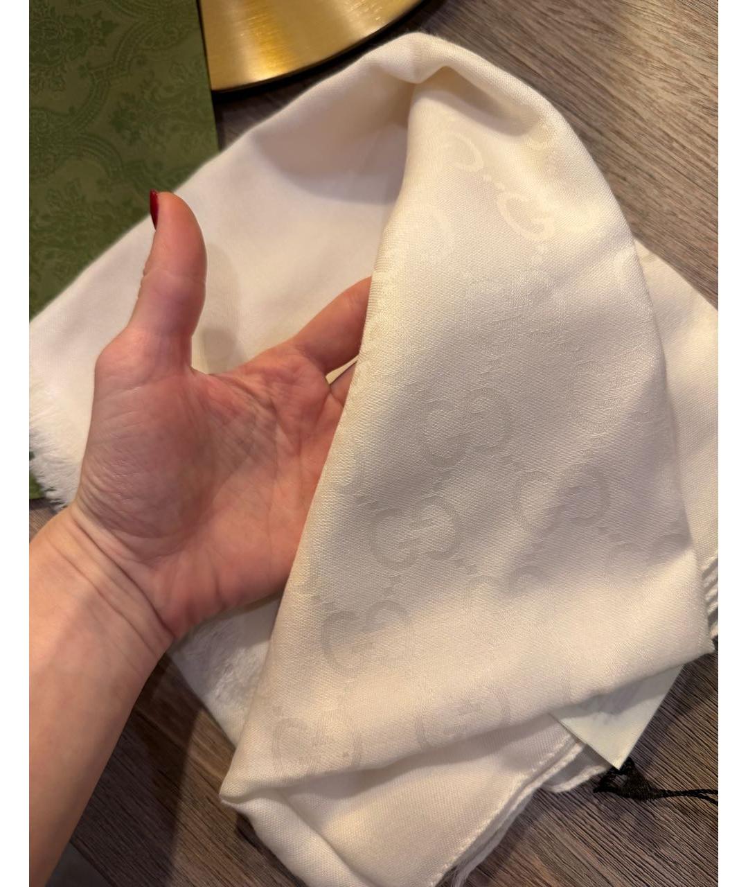 GUCCI Белый шерстяной шарф, фото 2