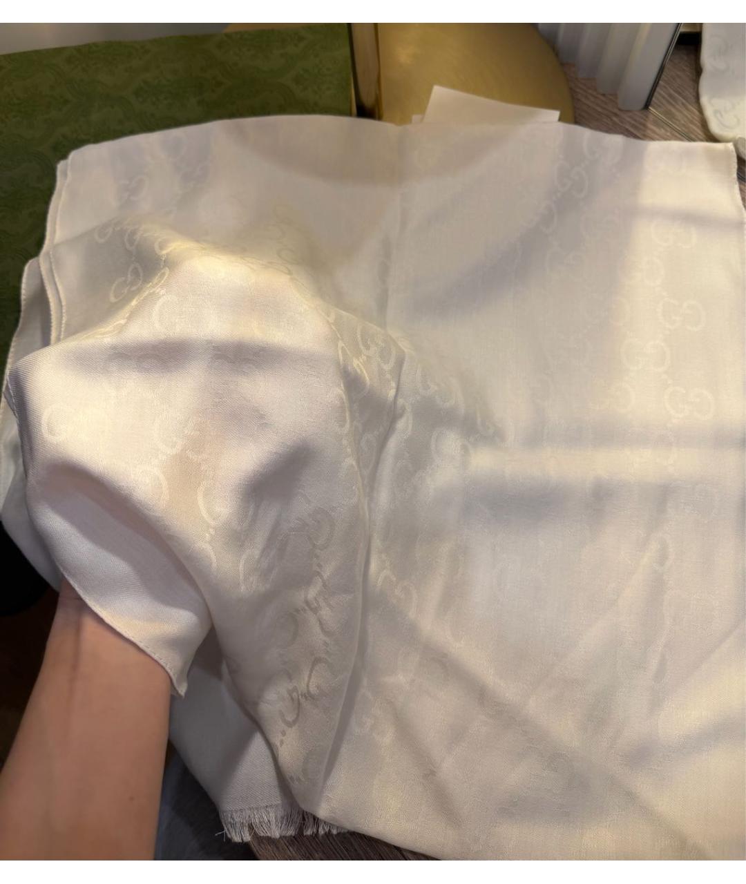 GUCCI Белый шерстяной шарф, фото 5