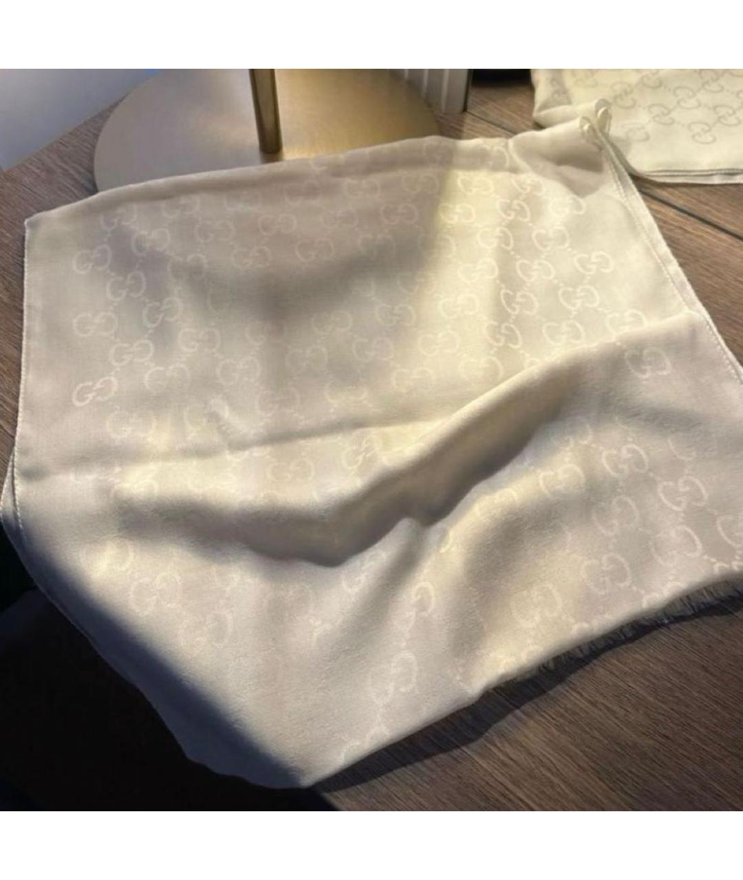 GUCCI Белый шерстяной шарф, фото 4