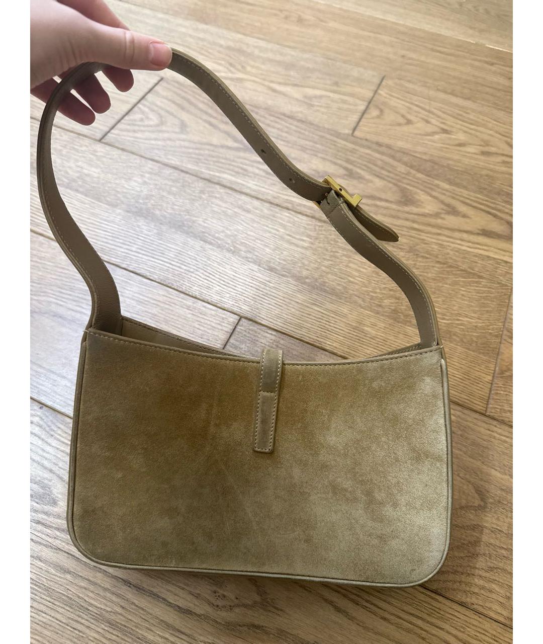 SAINT LAURENT Коричневая замшевая сумка с короткими ручками, фото 3