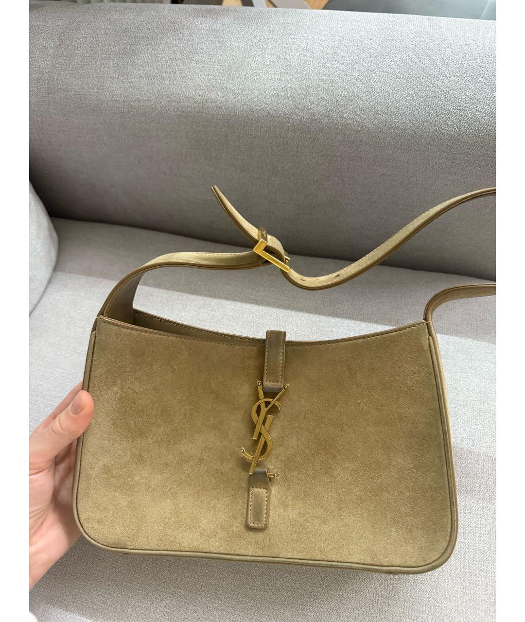 SAINT LAURENT Коричневая замшевая сумка с короткими ручками, фото 6