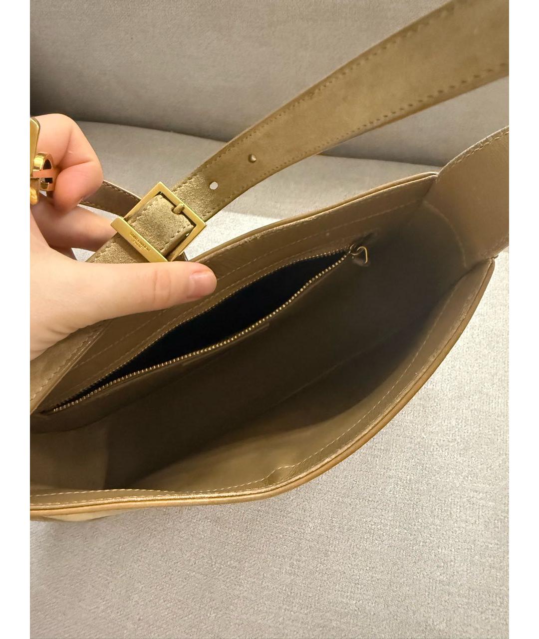 SAINT LAURENT Коричневая замшевая сумка с короткими ручками, фото 4