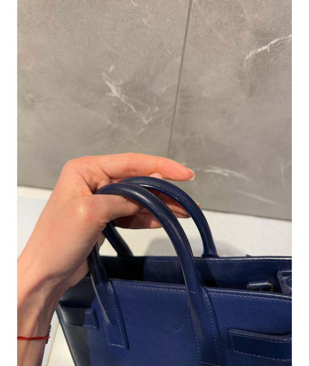 SAINT LAURENT Синяя кожаная сумка тоут, фото 4