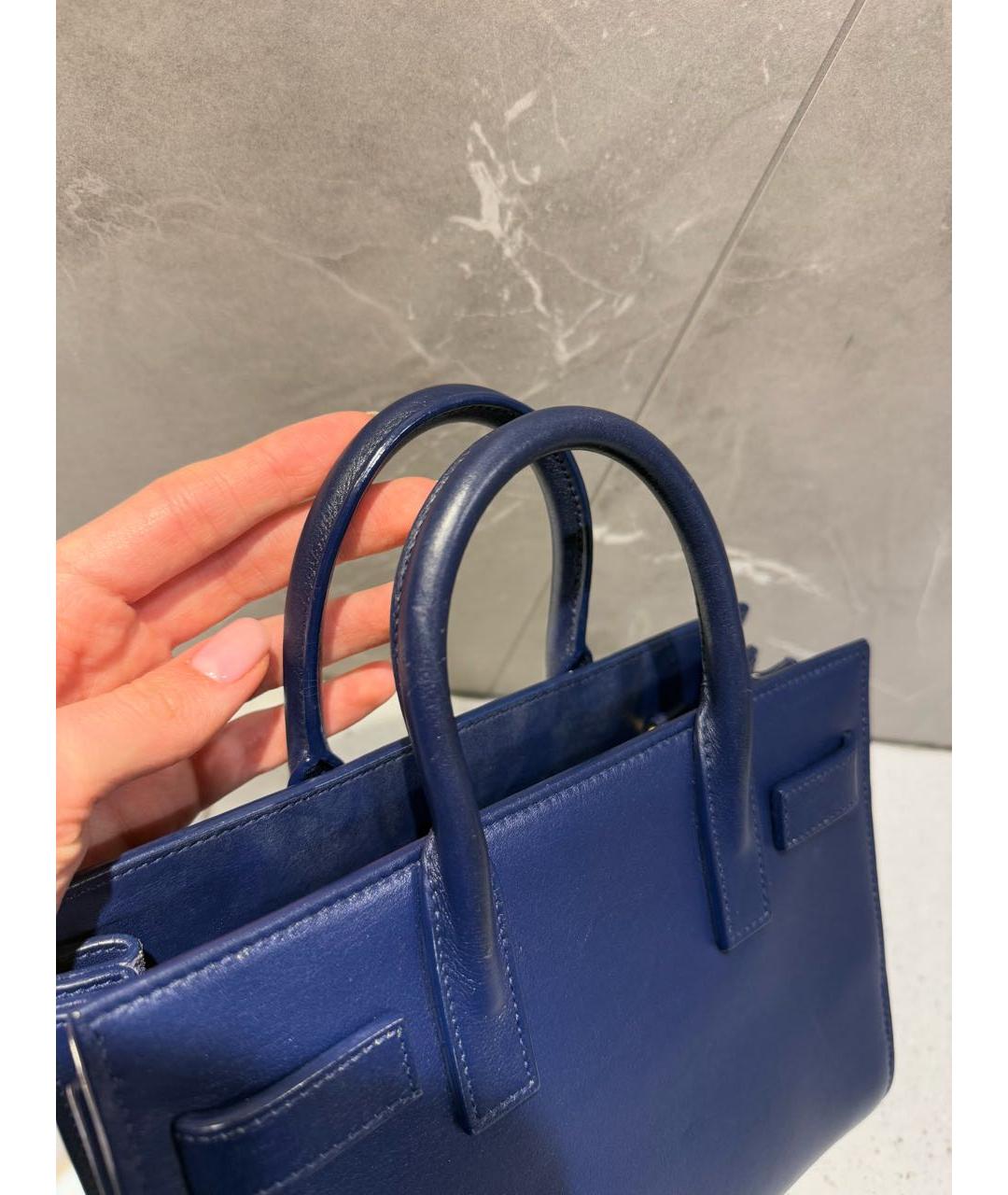 SAINT LAURENT Синяя кожаная сумка тоут, фото 3