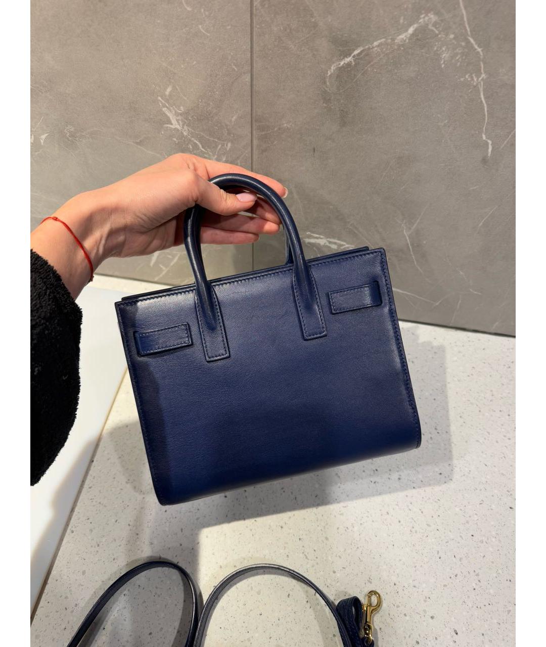 SAINT LAURENT Синяя кожаная сумка тоут, фото 5