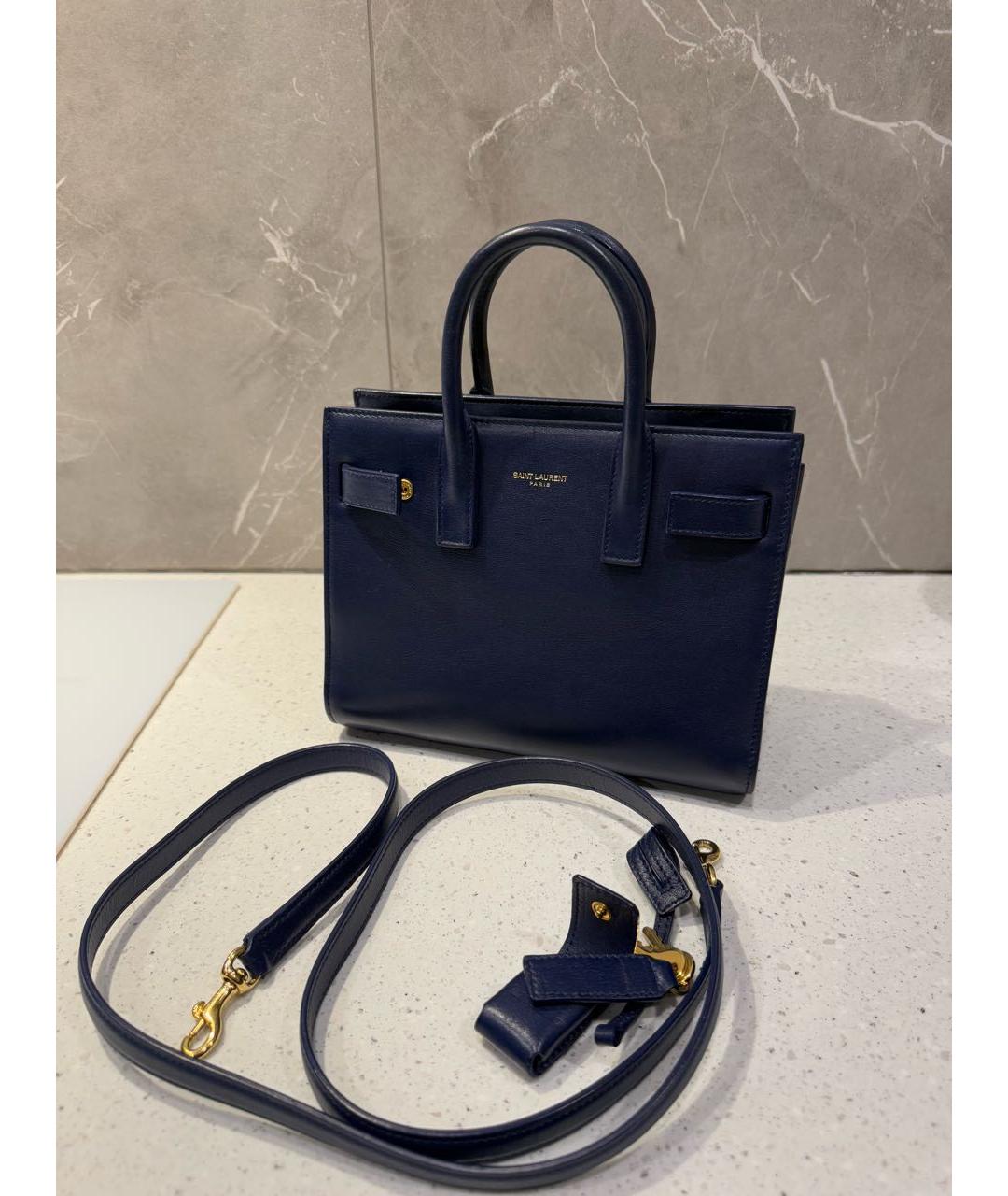 SAINT LAURENT Синяя кожаная сумка тоут, фото 9