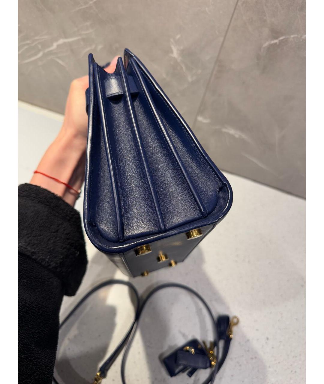 SAINT LAURENT Синяя кожаная сумка тоут, фото 7